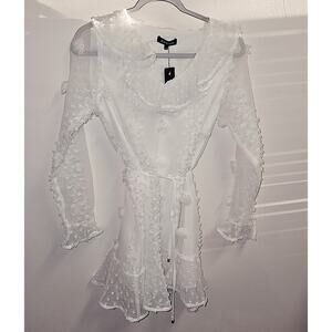 Reveuse White Swiss Dot Dress With Sheer Overlay NWT MSRP $55 Size S